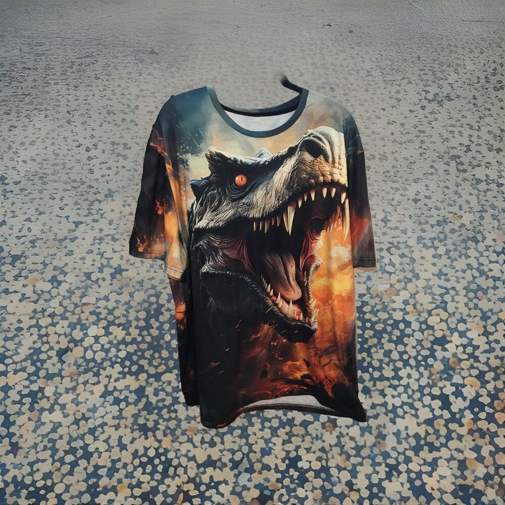BIG & TALL All Over Print Dragon Graphic T-shirt 3XL !00% Polyester EUC